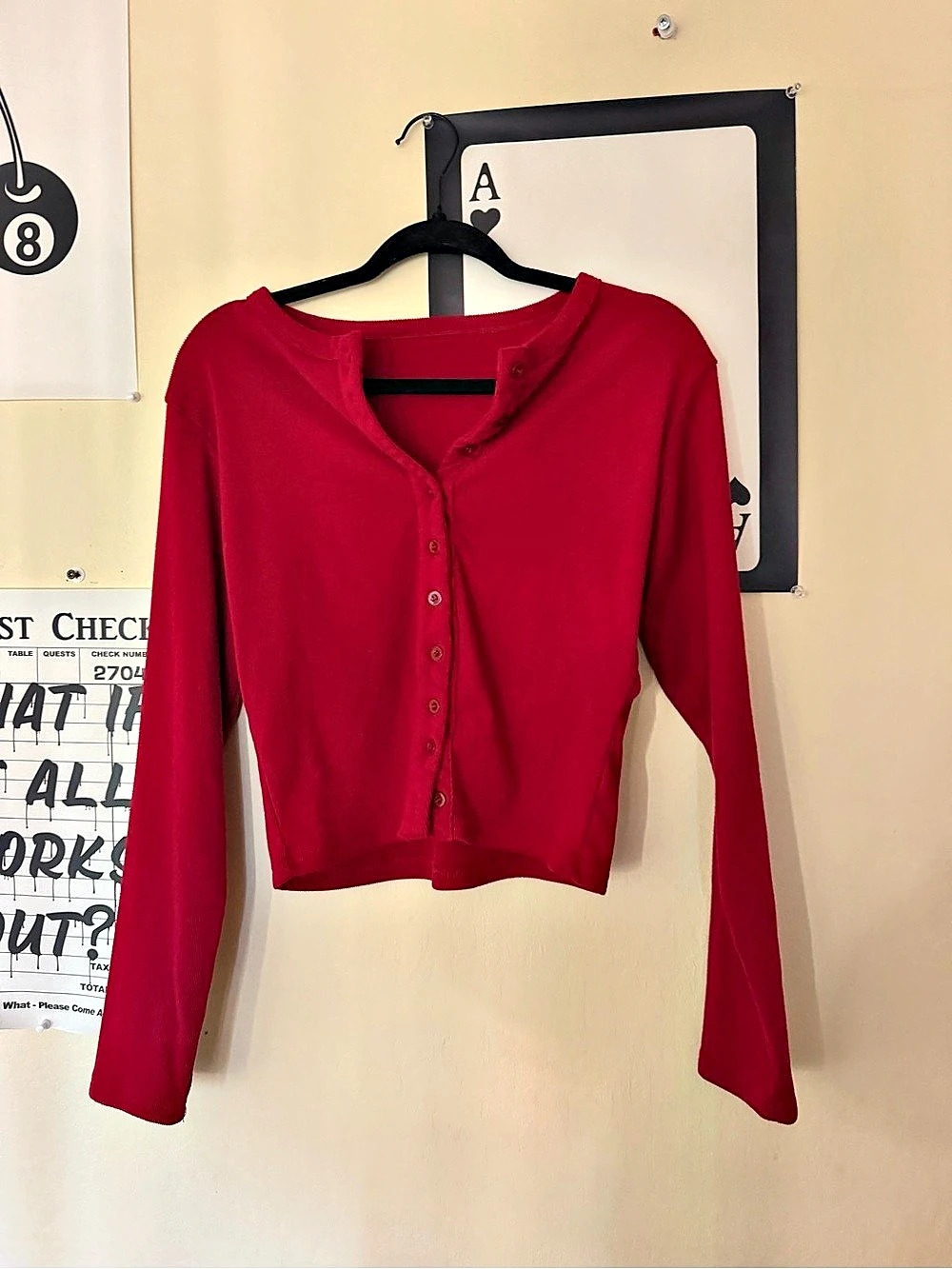 Red Long Sleeve Button Front Sweater